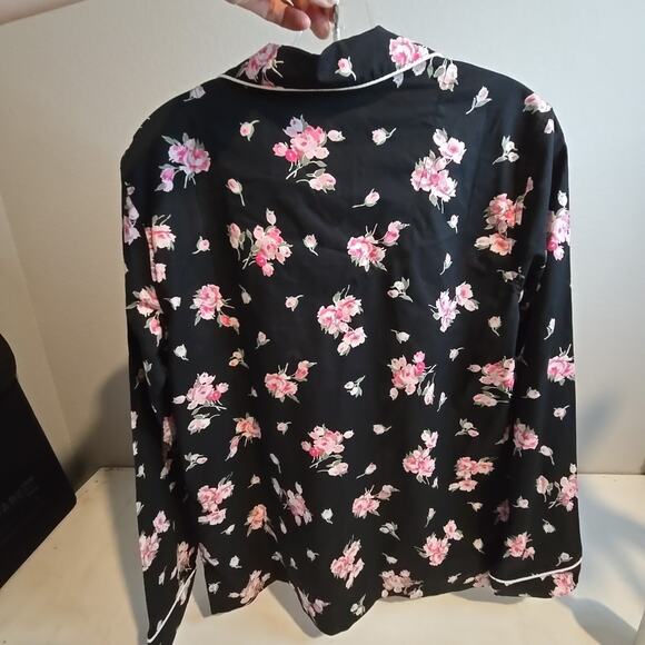 Lauren Ralph Lauren XS Pajama Set Cotton Black Floral Pants Top Logo NEW - Picture 8 of 10